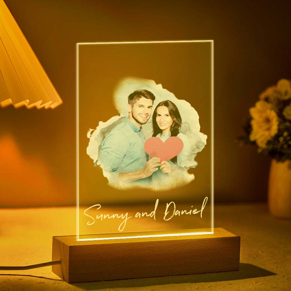 Lampe Photo Aquarelle Personnalisée, Veilleuse Photo Personnalisée, Cadeau De Noël Pour Amoureux - Mug Personnalisé