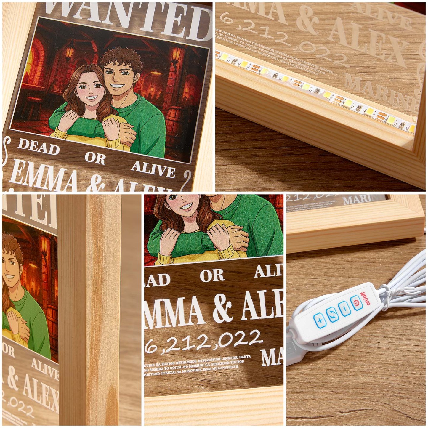 Cadre Lumineux Led Personnalisé Pour Portrait De Couple, Thème Anime Recherché - MaPhotocaleconFr