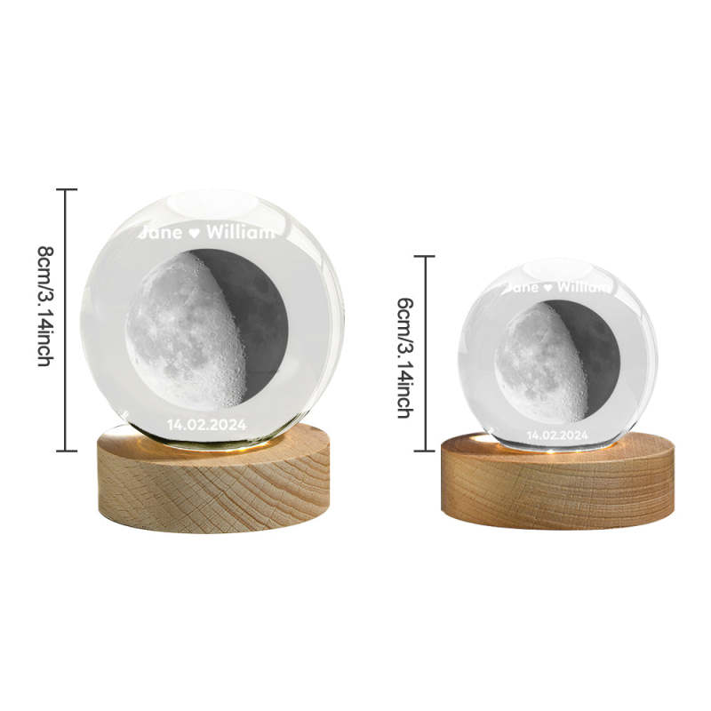 Shop-UP! Lampe Luna 3D Boule En Cristal Grande Avec Base Et Lumière LED
