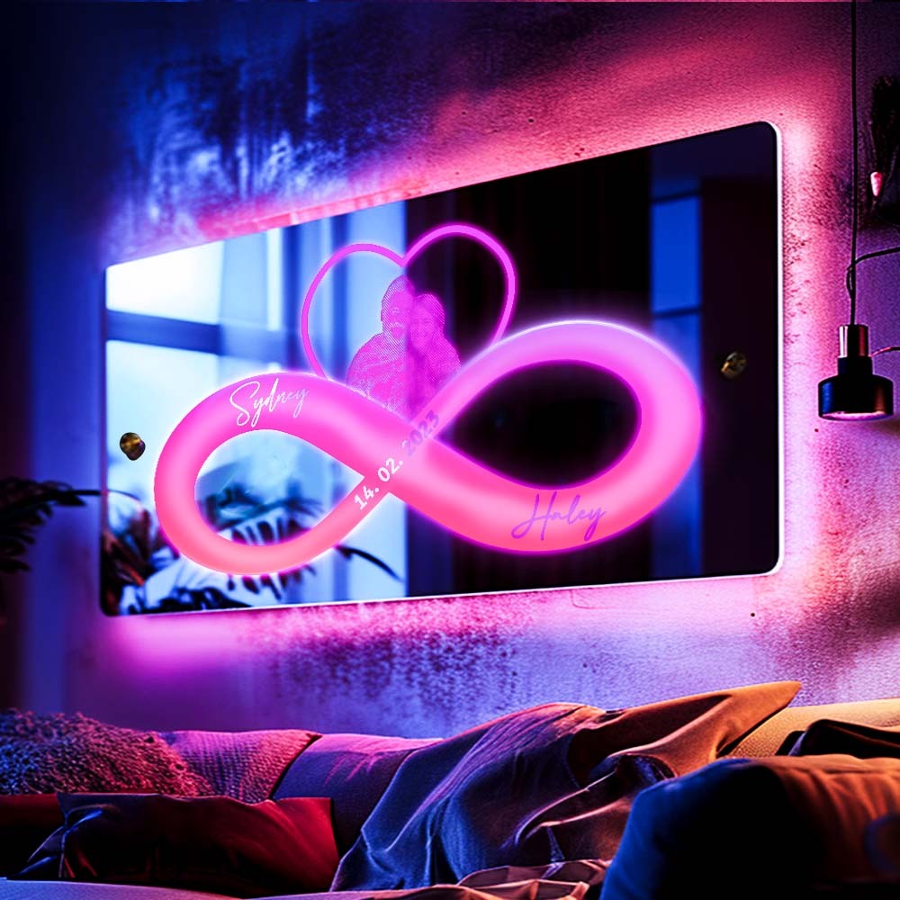 Miroir Lumineux Personnalisé Avec Photo Et Nom De Date, Cœur Infini, Cadeaux De Saint Valentin Pour Couple, Décorations Murales Pour Amoureux - Mug Personnalisé