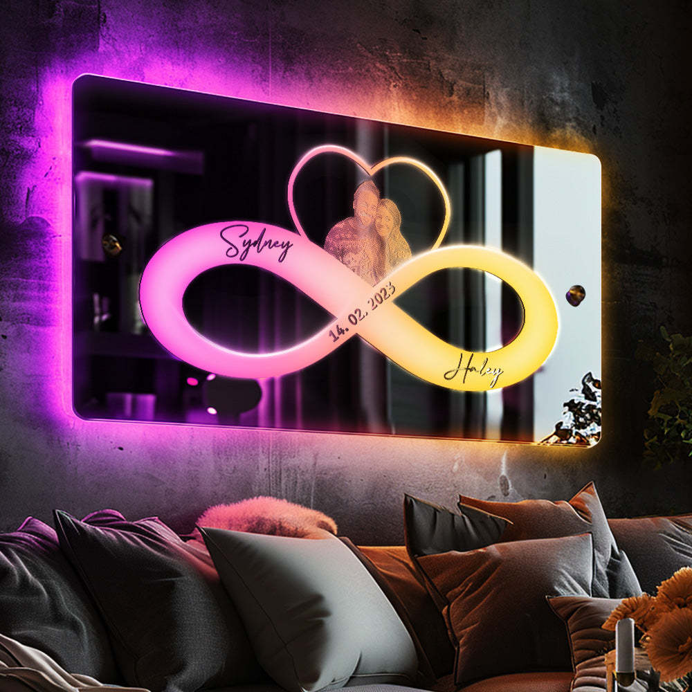 Miroir Lumineux Personnalisé Avec Photo Et Nom De Date, Cœur Infini, Cadeaux De Saint Valentin Pour Couple, Décorations Murales Pour Amoureux - Mug Personnalisé