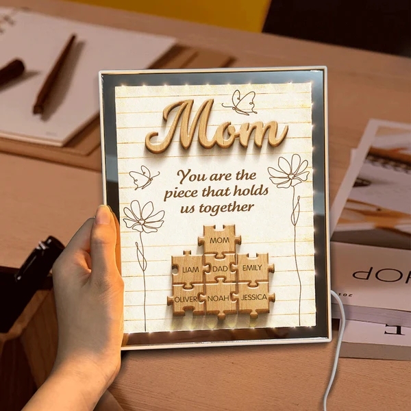 Lampe Miroir Led Personnalisée Avec Nom Et Puzzle, Cadeau Pour Maman - Mug Personnalisé