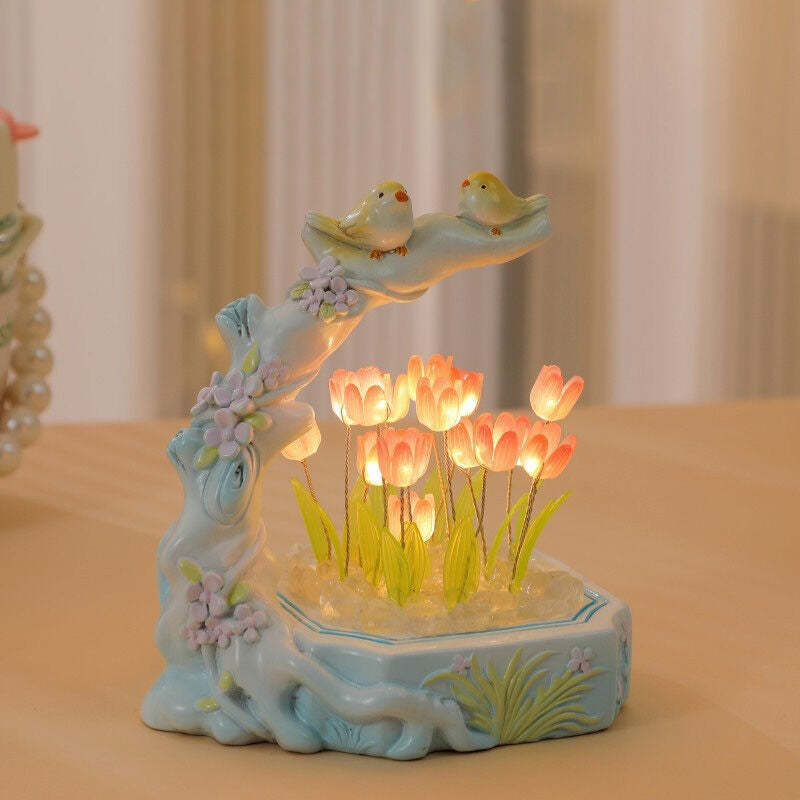 Veilleuse Tulipe Oiseaux Et Fleurs Cadeau Créatif Pour Elle - Mug Personnalisé