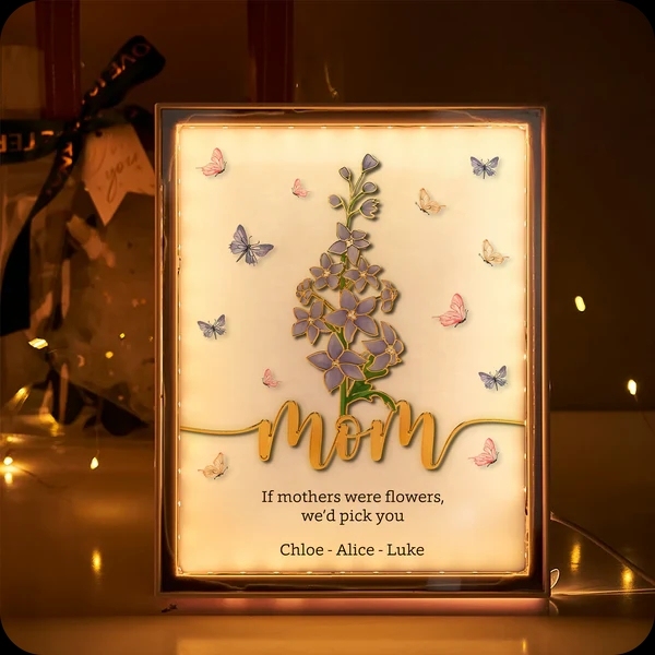 Lampe Led Avec Miroir Encadré Et Fleur Du Mois De Naissance, Avec Noms Personnalisés, Cadeau Pour La Fête Des Mères - Mug Personnalisé