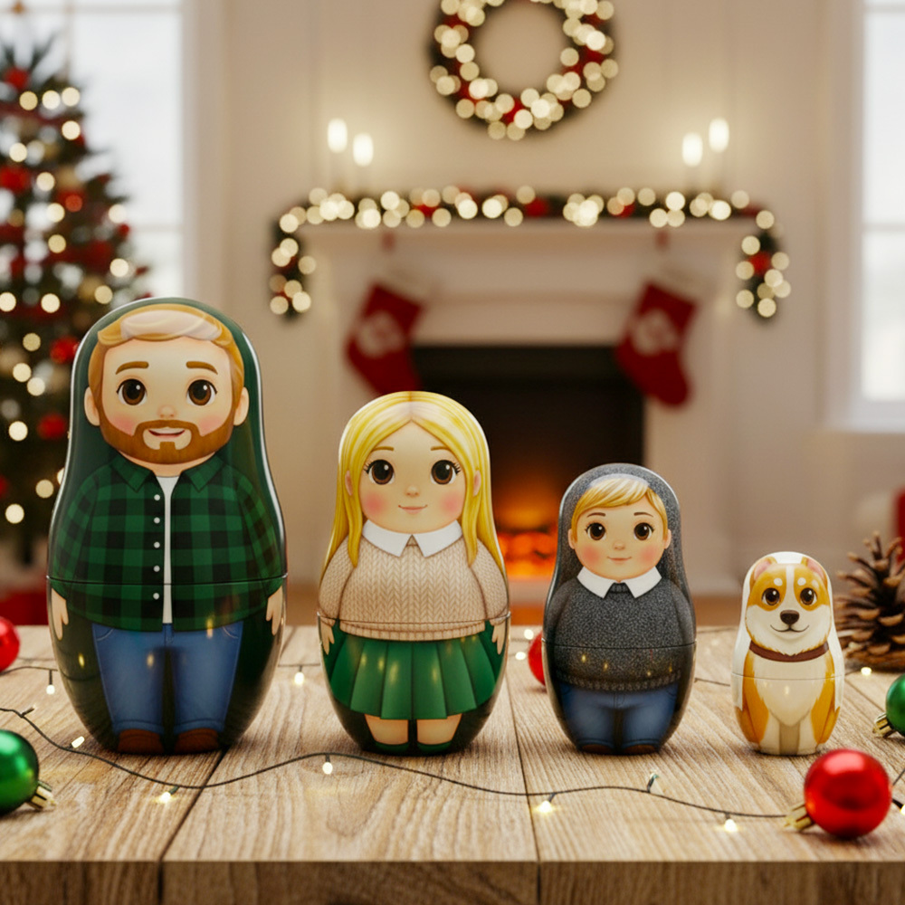 Poupée Gigogne Personnalisée, Portrait De Famille, Photo Personnalisée, Style Dessin Animé, Cadeau D'anniversaire - MaPhotocaleconFr