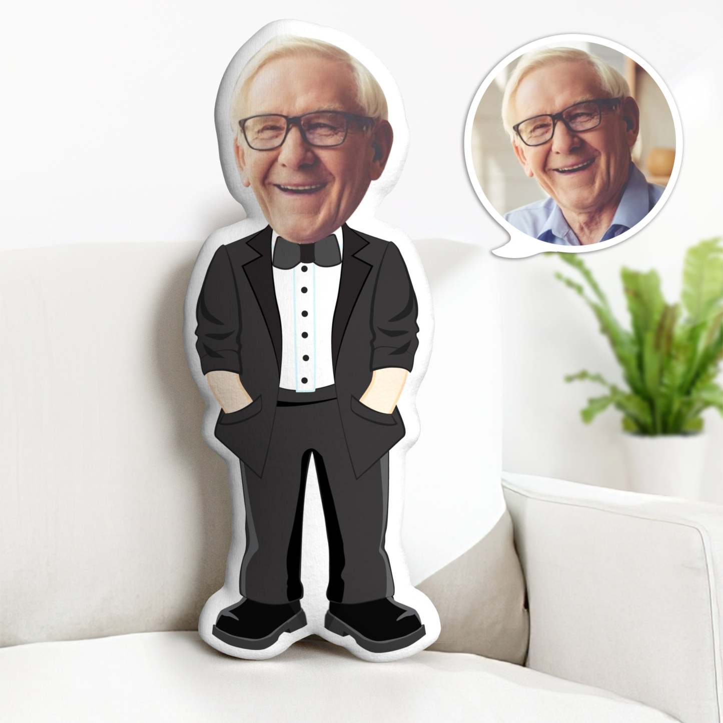 Custom Face Minime Throw Pillow Personalized Gentleman Dad Minime Throw Pillow Fathers Day Gifts for Him