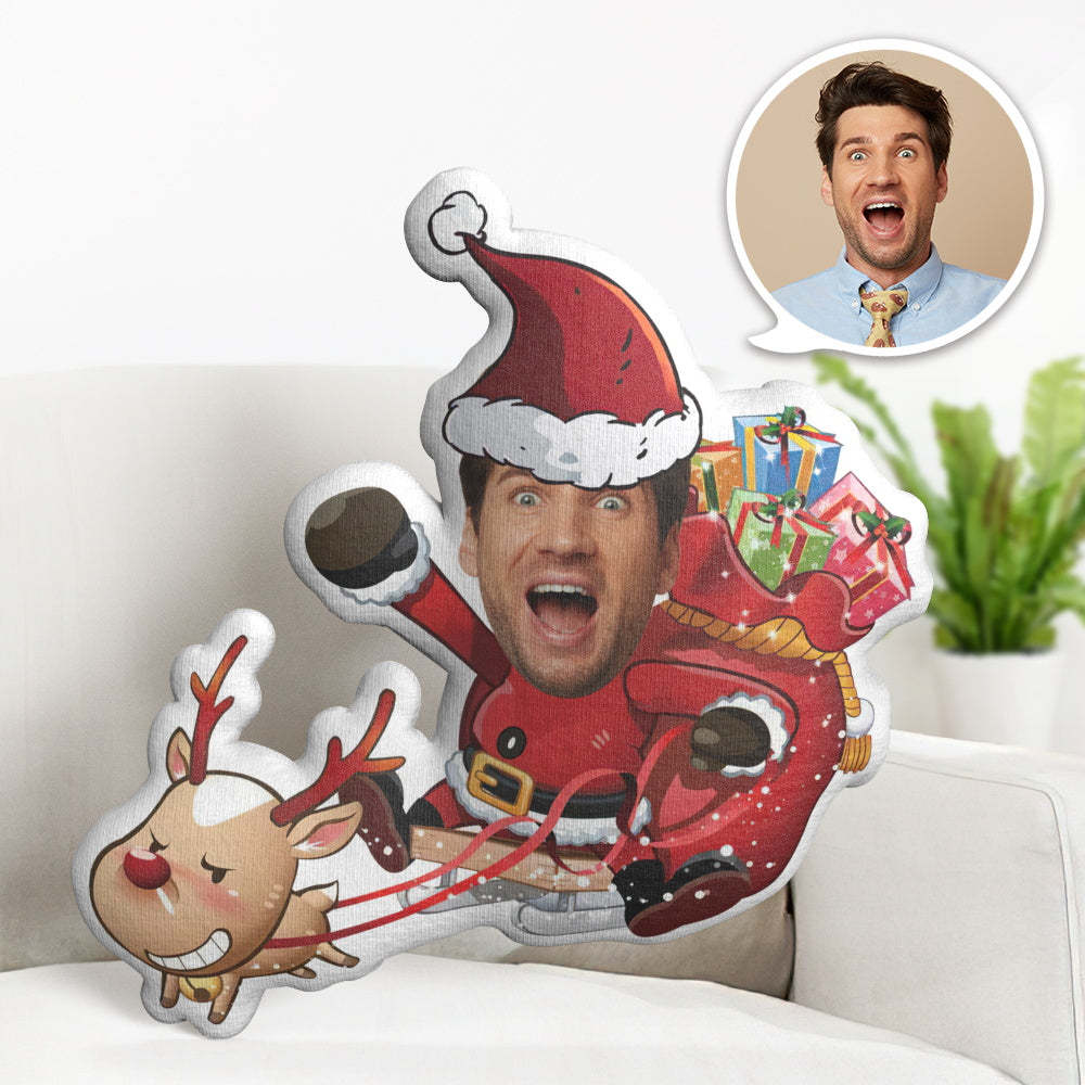 Weihnachtsgeschenk My Face Doll Custom Funny Minime Throw Pillow Personalisierter Junge, Der Eine Weihnachtskutsche Reitet - MeineFotoTassen