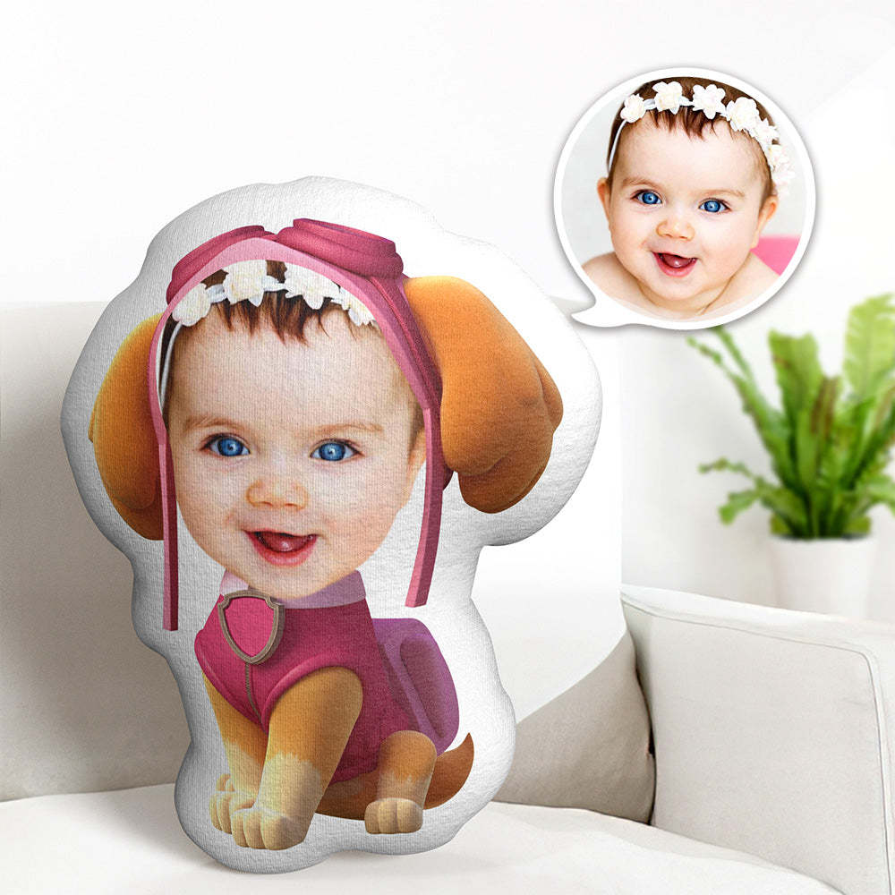 Benutzerdefiniertes Gesichtskissen Minime Pink Suit Pilot Dog Doll Personalisierte Fotogeschenke Für Kinder - MeineFotoTassen