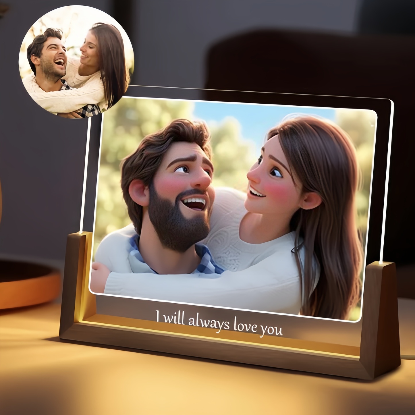 Benutzerdefiniertes Cartoon-portrait-nachtlicht, Personalisierter Fotorahmen, Led-lampe Für Einzigartige Wohndekoration - MeineFotoTassen