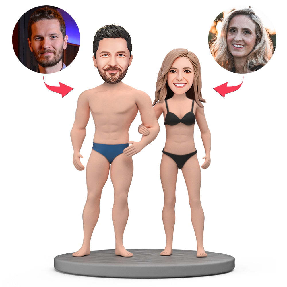 Valentines Gift Bikini Couple Custom Bobblehead with Engraved Text - MeineFotoTassen