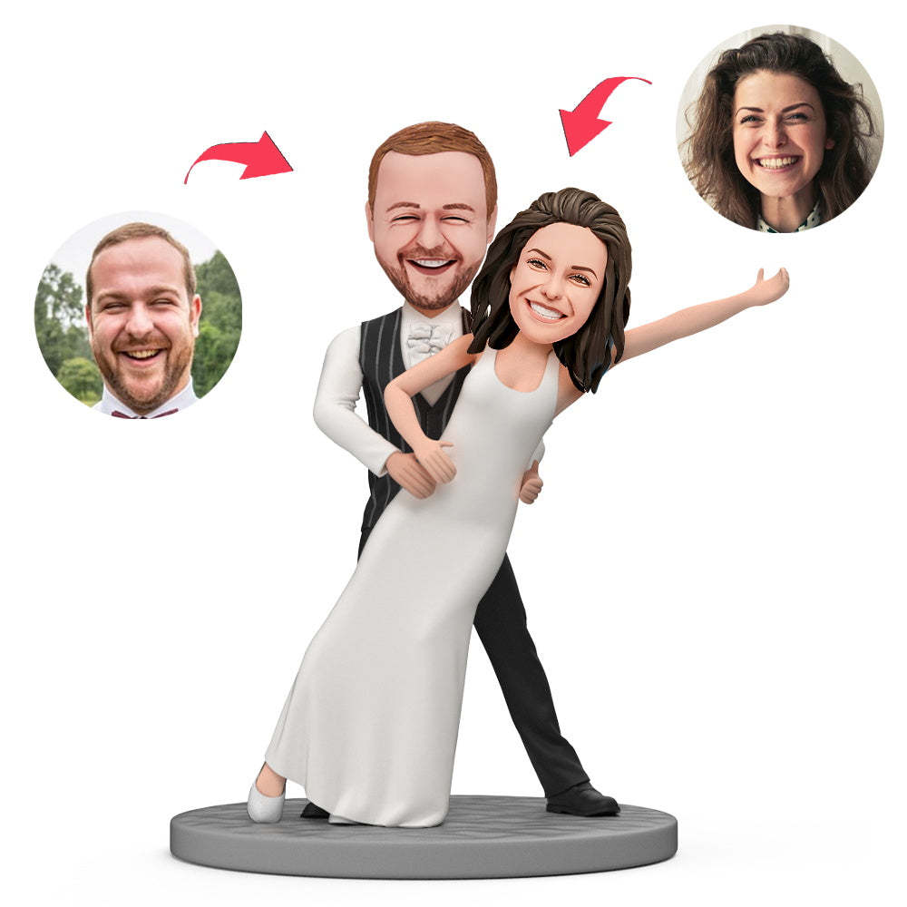 Groom Holding Bride Dance Wedding Custom Bobblehead with Engraved Text - MeineFotoTassen