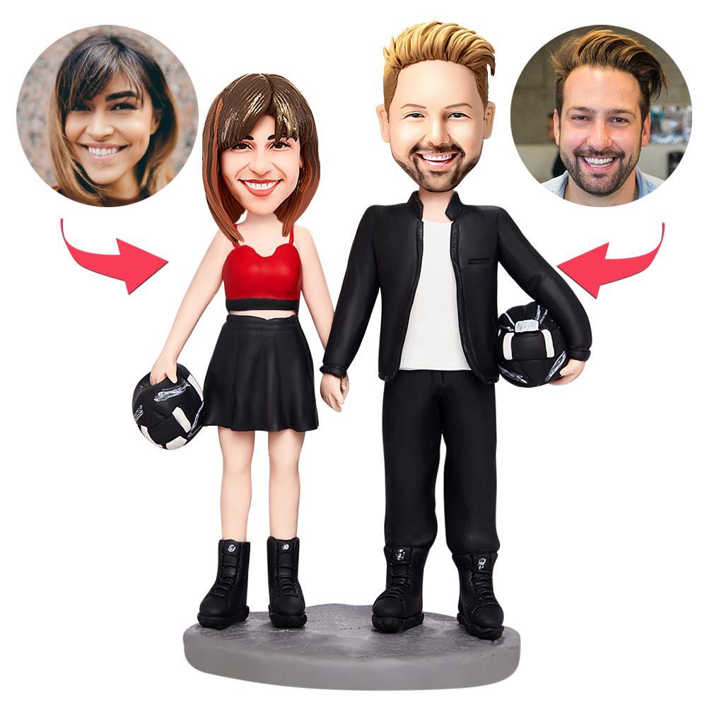 Valentinstagsgeschenk Rennfahrerpaar Custom Bobblehead Mit Graviertem Text - MeineFotoTassen