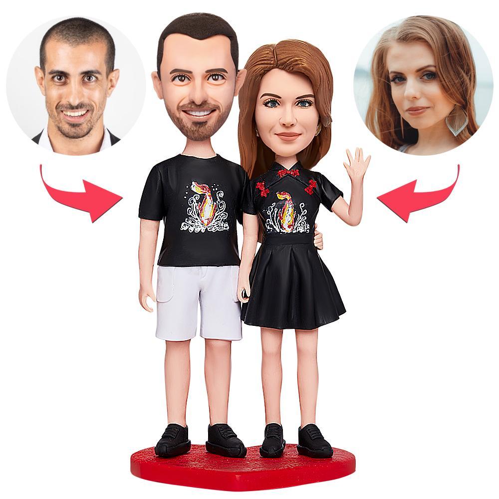 Valentinstagsgeschenk Winkender Liebhaber Custom Bobblehead Mit Graviertem Text - MeineFotoTassen