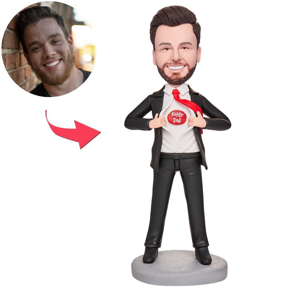 Father's Day Gift Super Dad with Tie Custom Bobblehead with Engraved Text