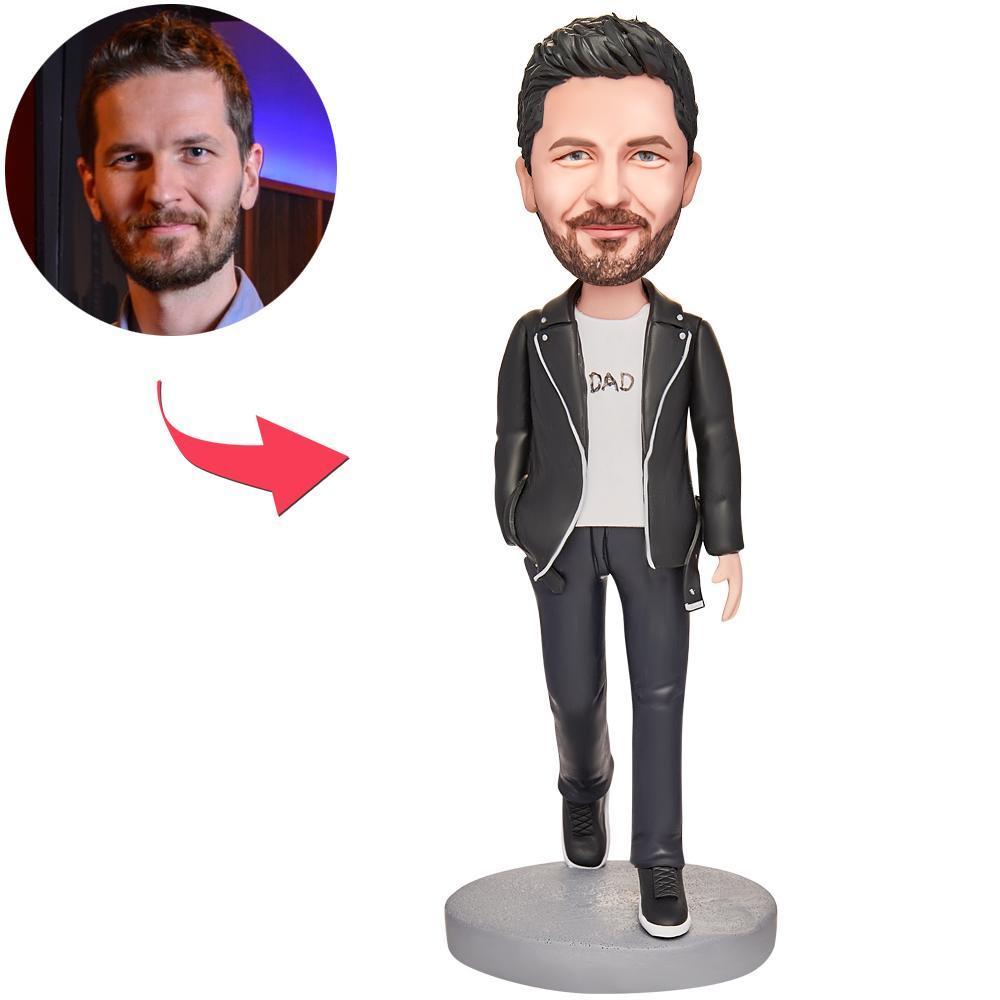 Father's Day Gift Dad in Suit Custom Bobblehead with Engraved Text
