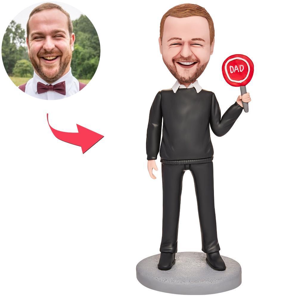Father's Day Gift Dad in Black T-shirt Custom Bobblehead with Engraved Text