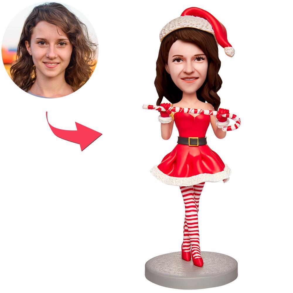Weihnachtsgeschenk Weihnachtsmädchen Mit Schokoriegeln Benutzerdefinierte Bobbleheads Mit Eingraviertem Text - MeineFotoTassen