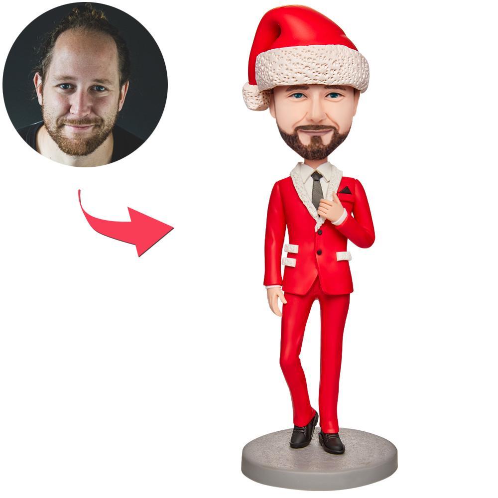 Weihnachtsgeschenk Weihnachtsjunge Im Roten Anzug Kundenspezifische Bobbleheads Mit Eingraviertem Text - MeineFotoTassen