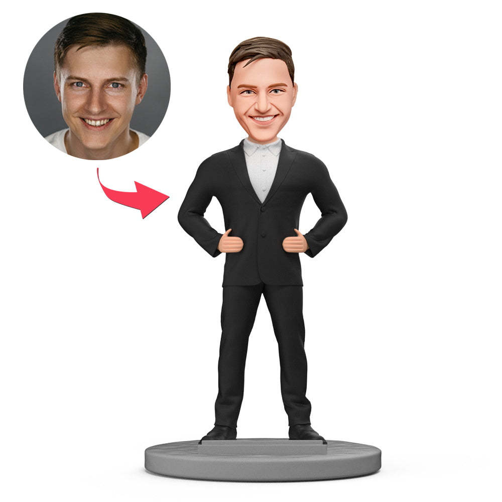 Business Man Suit Mobile Phone Holder Custom Bobblehead With Engraved Text - MeineFotoTassen
