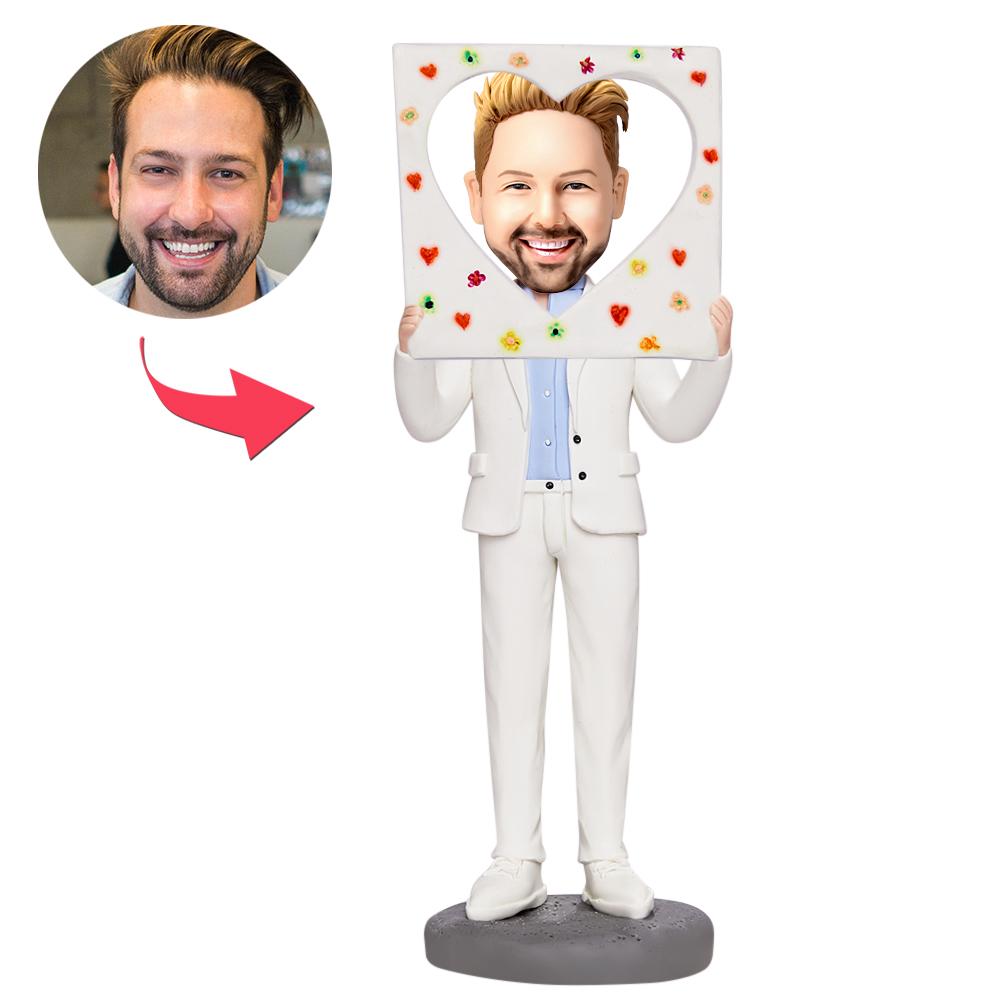 Valentinstagsgeschenk Für Den Mann, Der Ein Foto Macht, Benutzerdefinierte Wackelkopffigur Mit Eingraviertem Text