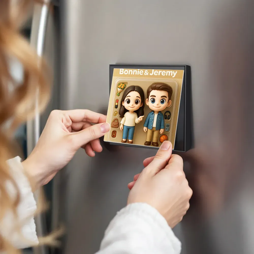 Benutzerdefinierte Actionfigur AI Foto Personalisierte Spielzeugkiste Kunststil Musik Kühlschrankmagnete, die Lieder spielen können Geschenk für Paare