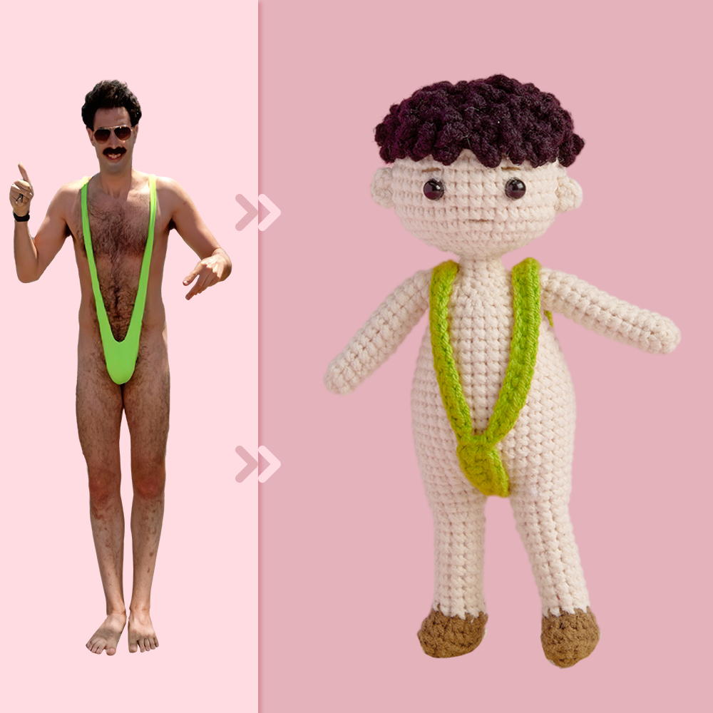 Ganzkörper Anpassbare 1-personen-häkelpuppe, Personalisierte Geschenke, Handgewebte Minipuppen – Lustiger Mann-bikini - MeineFotoTassen