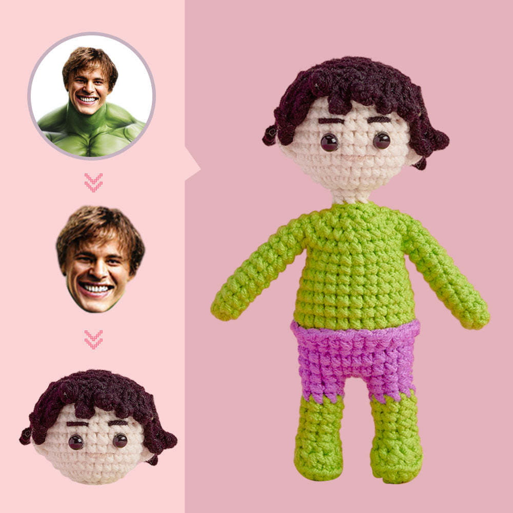 Häkelpuppe Mit Individuellem Gesicht, Personalisierte Handgewebte Mini-puppengeschenke – Hulk - MeineFotoTassen