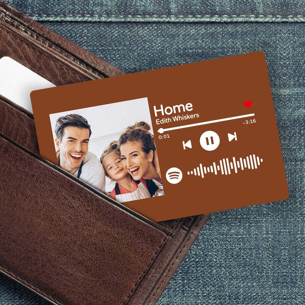 Benutzerdefinierte Spotify-musikcode-wallet-karte, Personalisierte Nachrichtenkarte, Braun - MeineFotoTassen