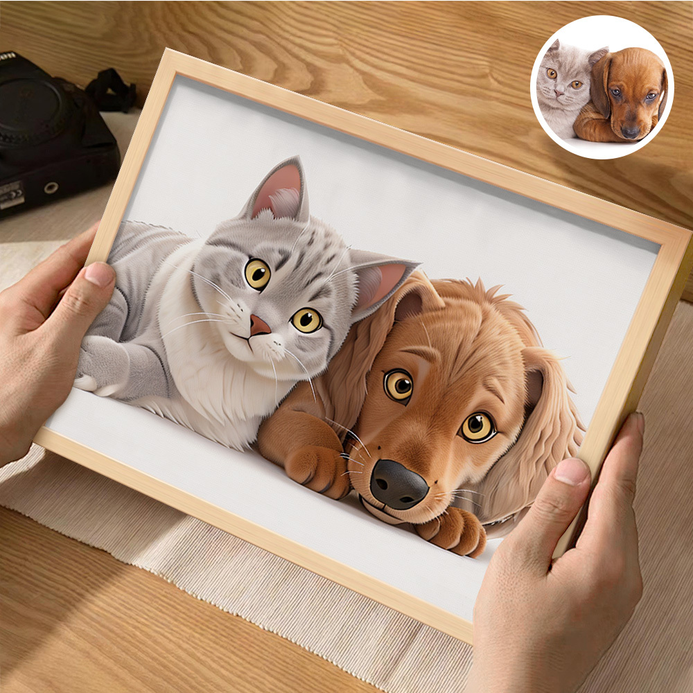 Weihnachtsgeschenke Für Haustierliebhaber, Personalisierter Cartoon-portrait-fotorahmen - MeineFotoTassen