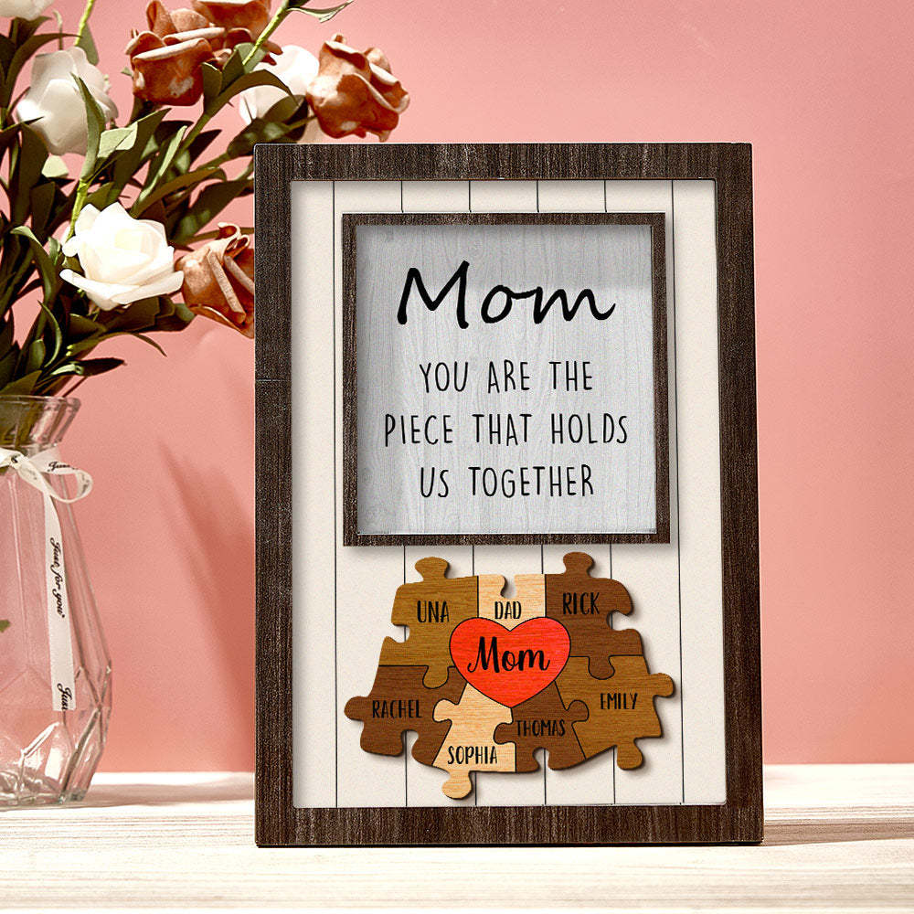 Personalisiertes Mutter-puzzle-schild „du Bist Das Stück, Das Uns Zusammenhält“. Personalisiertes Familienmitglied-puzzle-schild, Muttertagsgeschenk - MeineFotoTassen