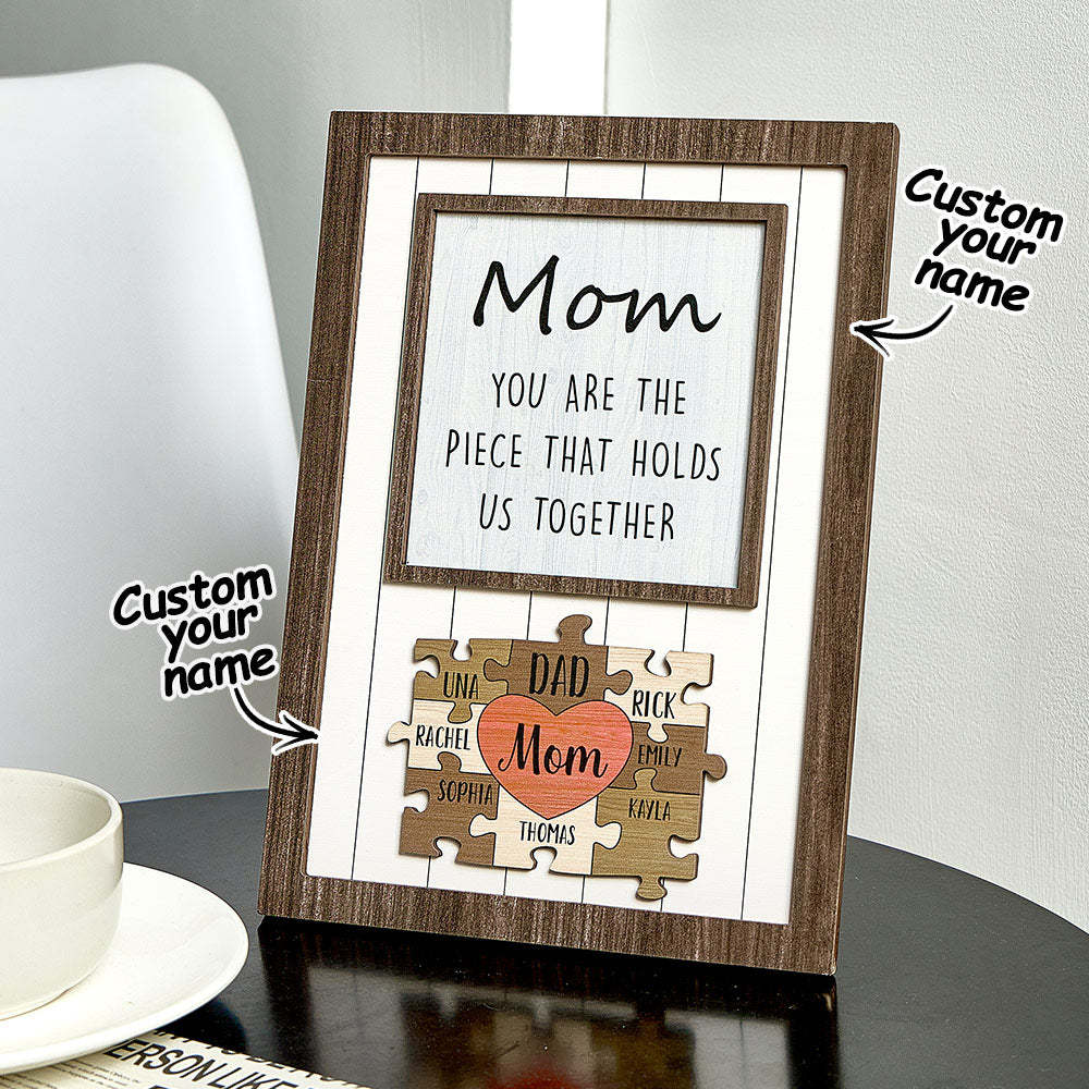 Personalisiertes Mutter-puzzle-schild „du Bist Das Stück, Das Uns Zusammenhält“. Personalisiertes Familienmitglied-puzzle-schild, Muttertagsgeschenk - MeineFotoTassen