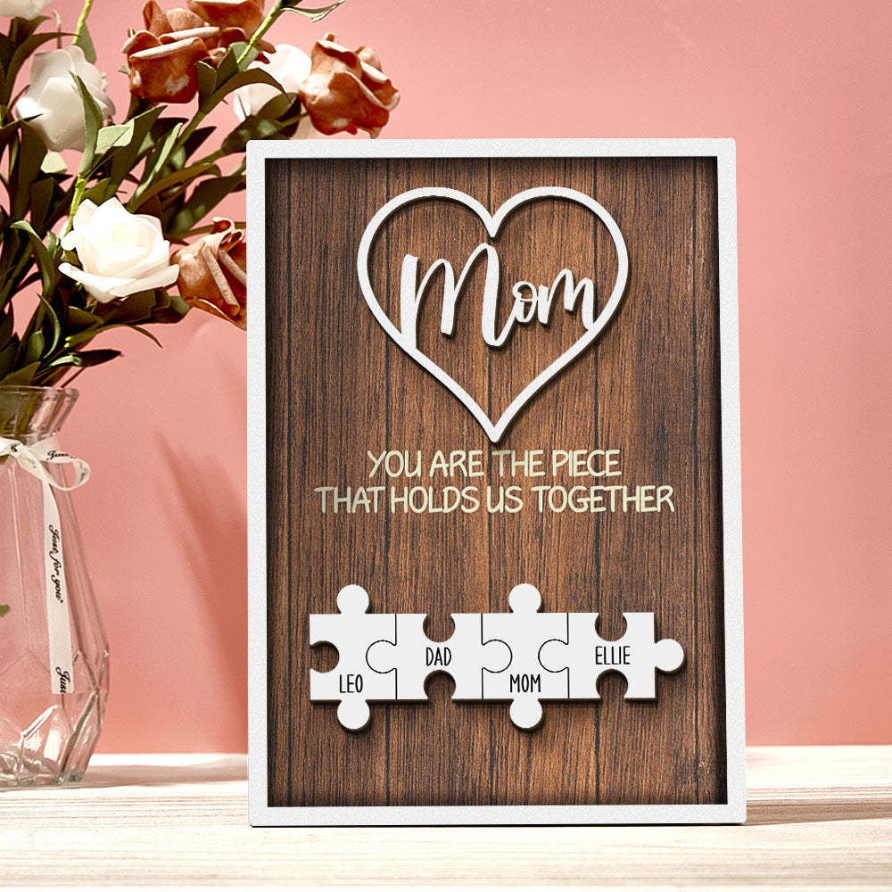 Personalisiertes Puzzle-schild „du Bist Das Stück, Das Uns Zusammenhält“, Individuelles Puzzle-schild Für Familienmitglieder, Muttertagsgeschenke - MeineFotoTassen