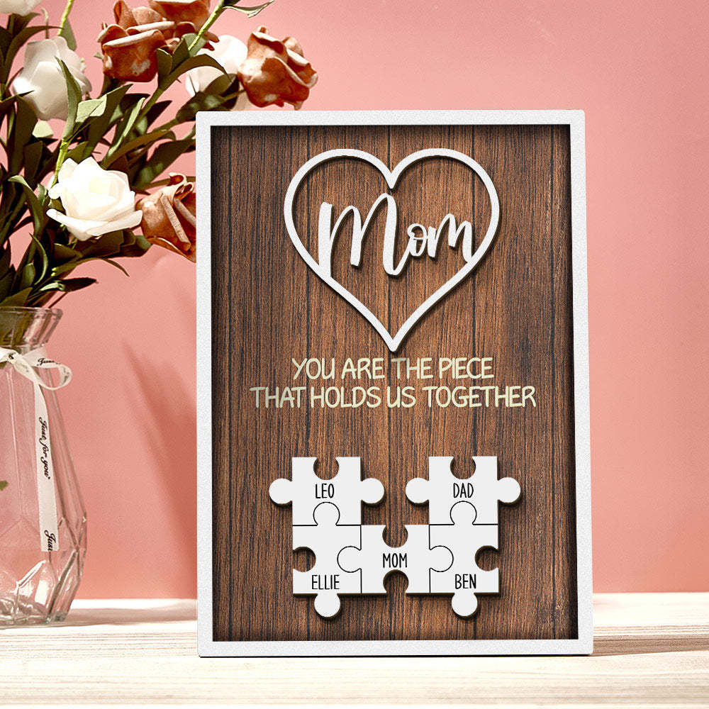 Personalisiertes Puzzle-schild „du Bist Das Stück, Das Uns Zusammenhält“, Individuelles Puzzle-schild Für Familienmitglieder, Muttertagsgeschenke - MeineFotoTassen