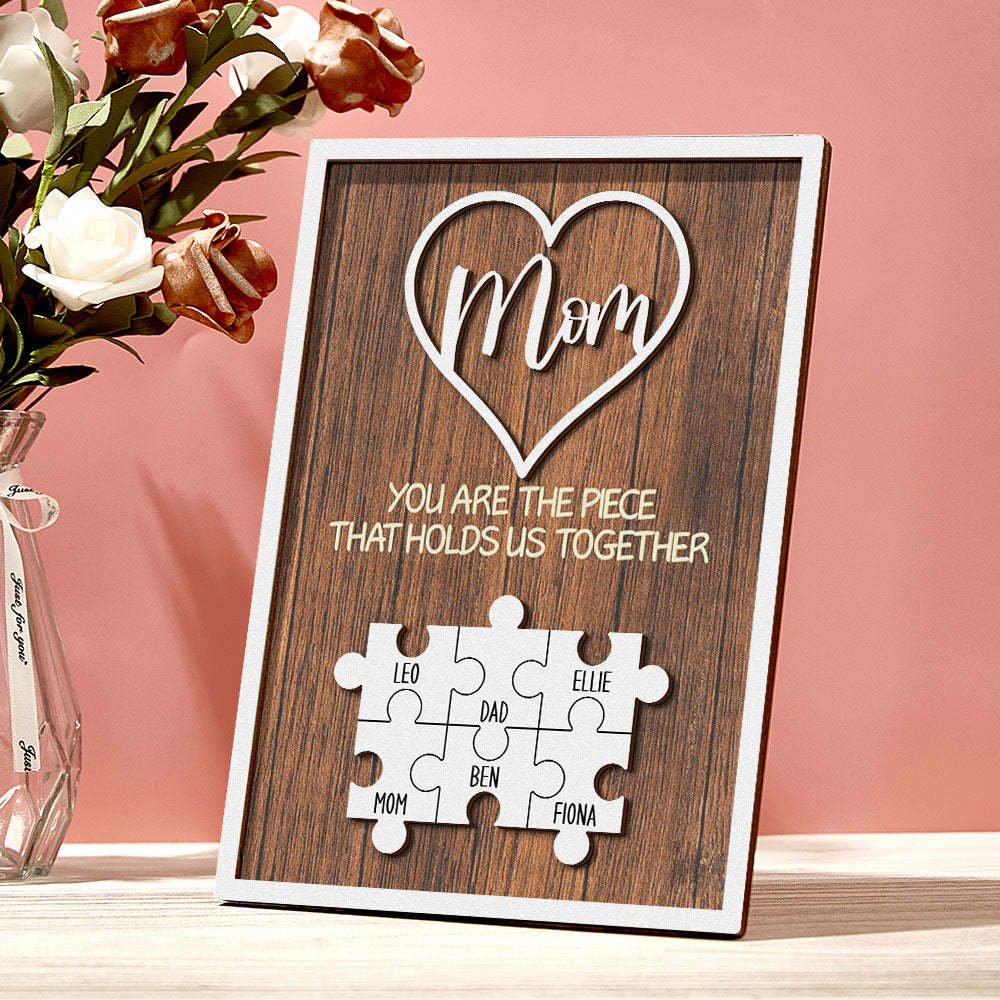 Personalisiertes Puzzle-schild „du Bist Das Stück, Das Uns Zusammenhält“, Individuelles Puzzle-schild Für Familienmitglieder, Muttertagsgeschenke - MeineFotoTassen