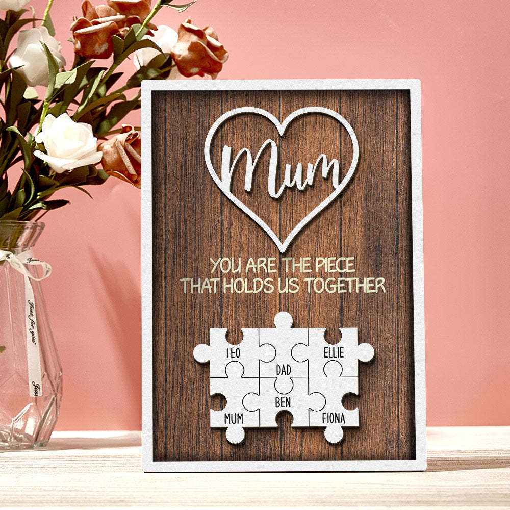 Personalisiertes Puzzle-schild „du Bist Das Stück, Das Uns Zusammenhält“, Individuelles Puzzle-schild Für Familienmitglieder, Muttertagsgeschenke - MeineFotoTassen