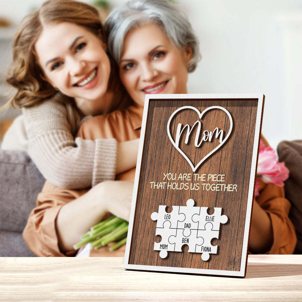 Personalisiertes Puzzle-schild „du Bist Das Stück, Das Uns Zusammenhält“, Individuelles Puzzle-schild Für Familienmitglieder, Muttertagsgeschenke - MeineFotoTassen