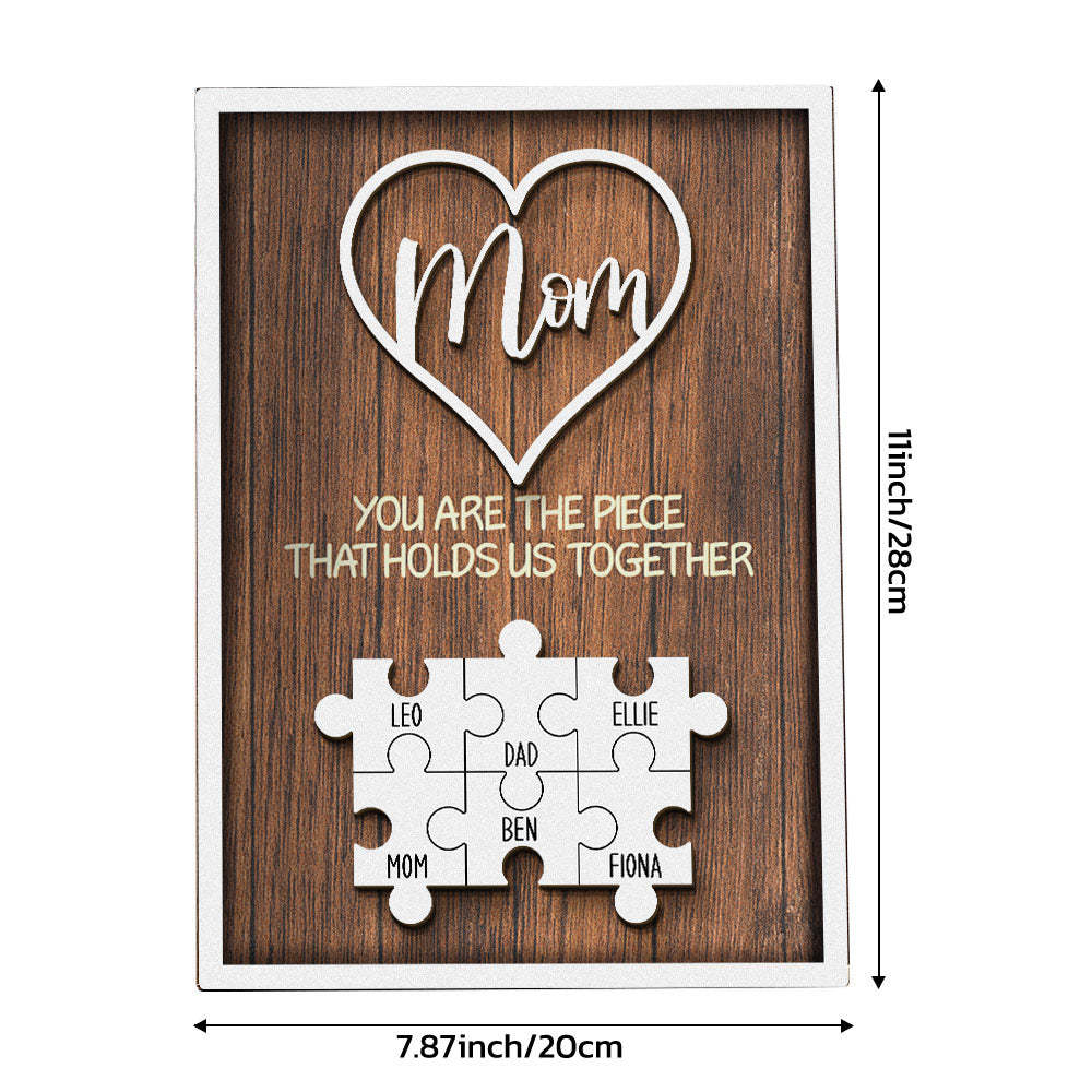 Personalisiertes Puzzle-schild „du Bist Das Stück, Das Uns Zusammenhält“, Individuelles Puzzle-schild Für Familienmitglieder, Muttertagsgeschenke - MeineFotoTassen