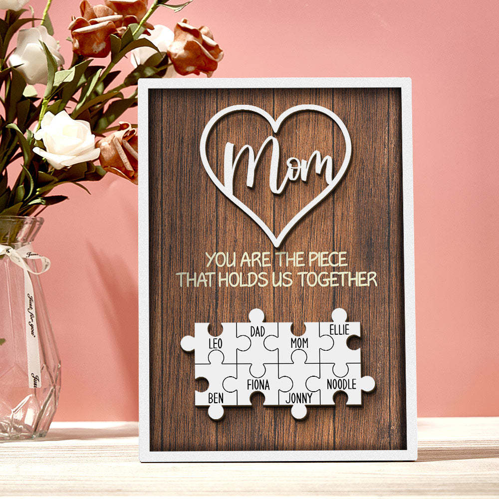 Personalisiertes Puzzle-schild „du Bist Das Stück, Das Uns Zusammenhält“, Individuelles Puzzle-schild Für Familienmitglieder, Muttertagsgeschenke - MeineFotoTassen