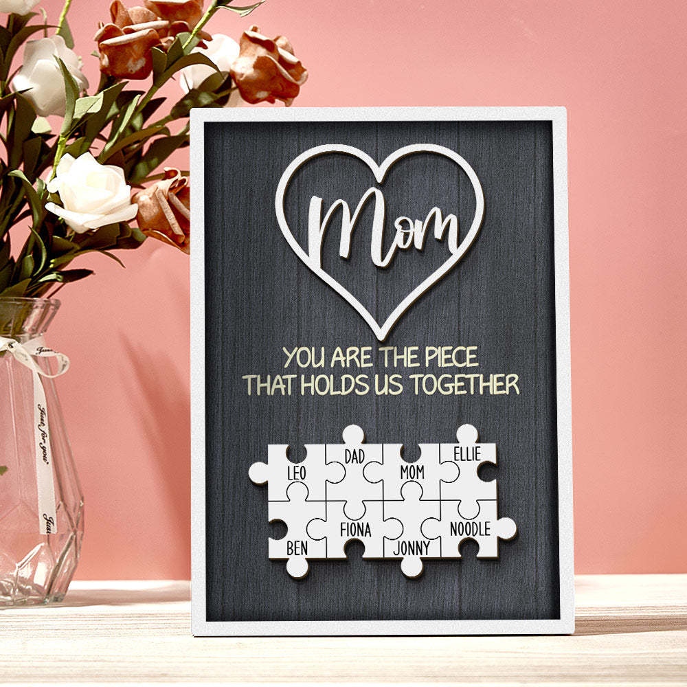 Personalisiertes Puzzle-schild „du Bist Das Stück, Das Uns Zusammenhält“, Individuelles Puzzle-schild Für Familienmitglieder, Muttertagsgeschenke - MeineFotoTassen