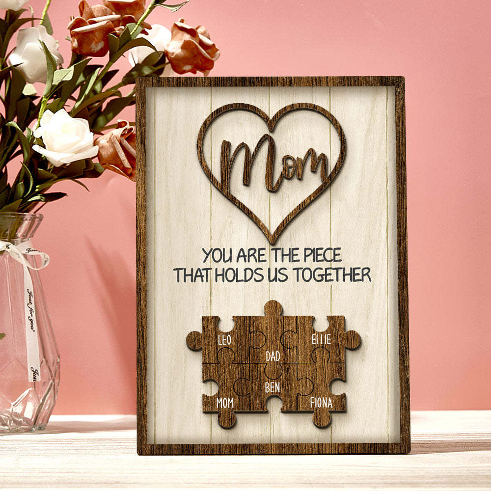 Personalisiertes Puzzle-schild „du Bist Das Stück, Das Uns Zusammenhält“, Individuelles Puzzle-schild Für Familienmitglieder, Muttertagsgeschenke - MeineFotoTassen