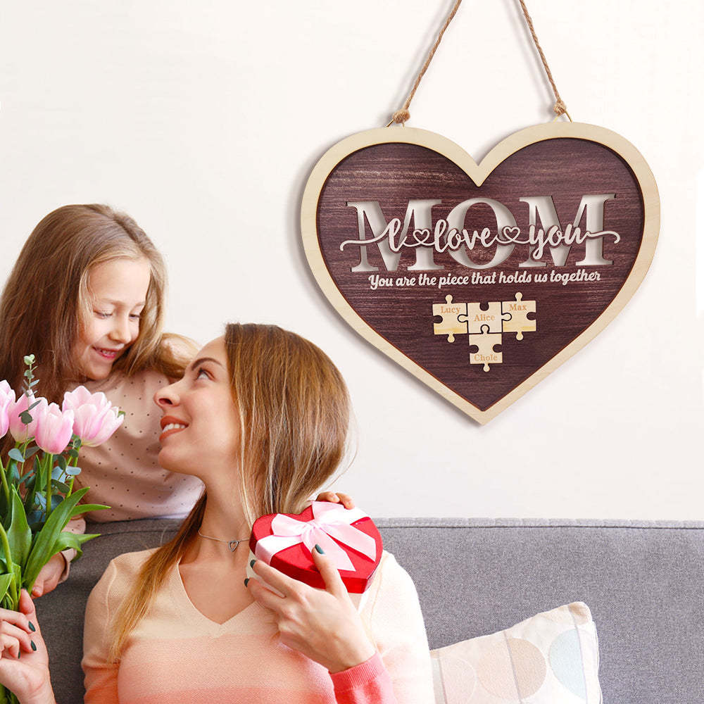Personalisiertes Mutter-herz-puzzle-schild „du Bist Das Stück, Das Uns Zusammenhält“ Als Muttertagsgeschenk - MeineFotoTassen