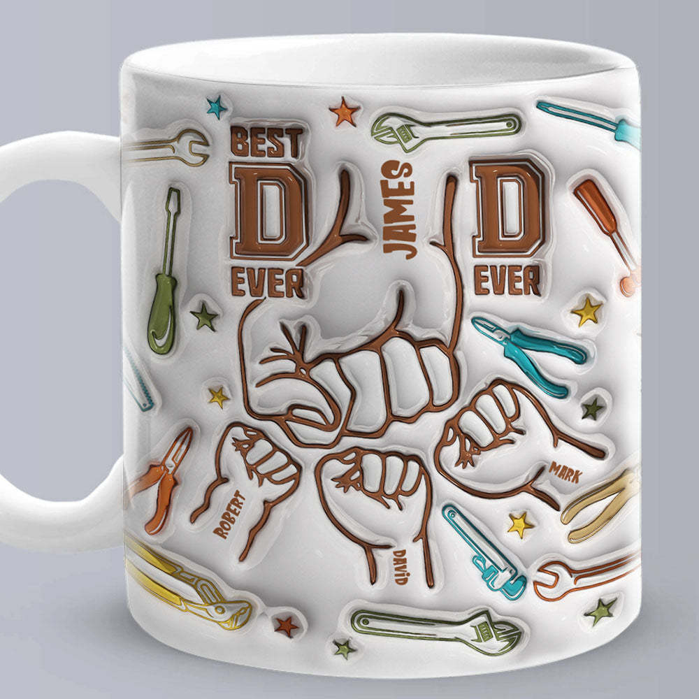 Geschenke Für Papa, Personalisierte Namen, Individuell, 1–6 Kinder, 3d-tasse Mit Aufgeblasenem Effekt, Bedruckt, „happy Father's Day“. - MeineFotoTassen