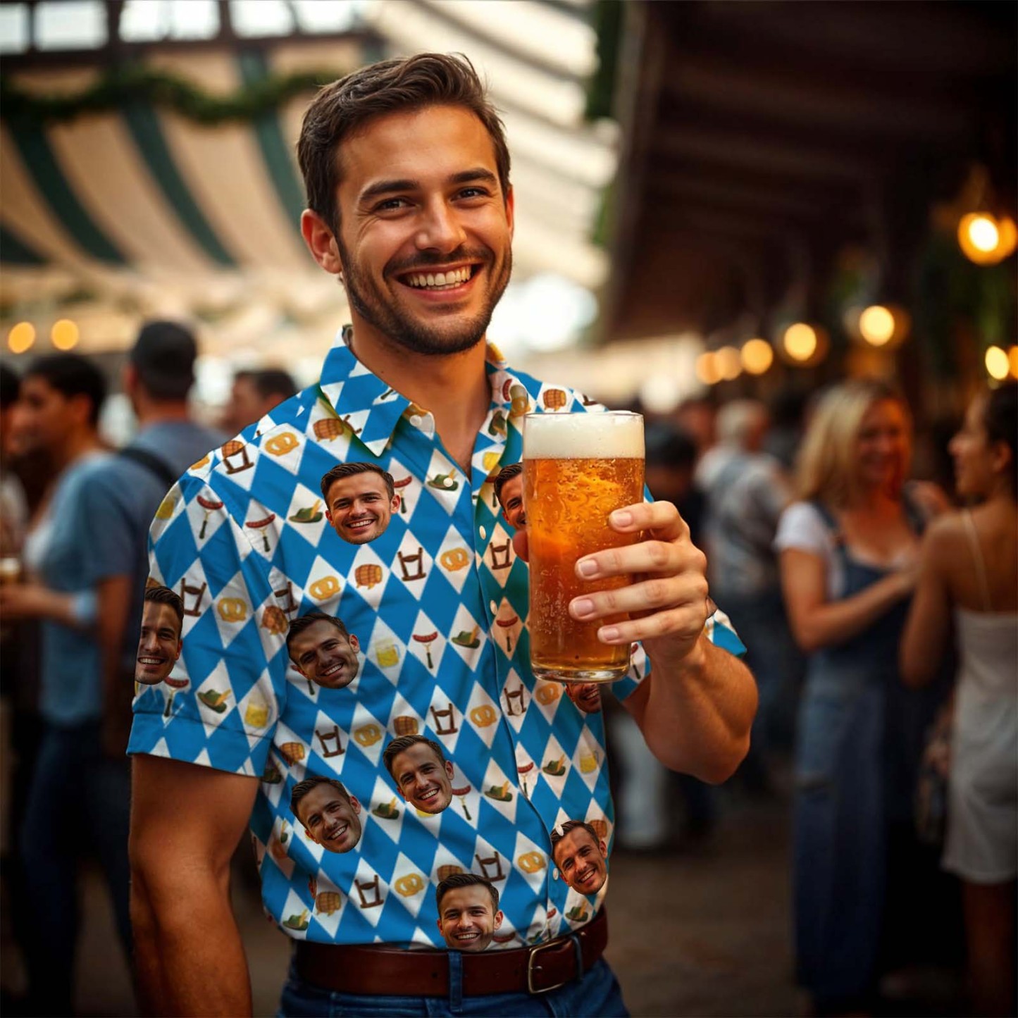 Personalisiertes Bierfoto-shirt, Hawaii-shirt Mit Individuellem Gesicht, Personalisiertes Aloha-shirt Mit Foto - MeineFotoTassen