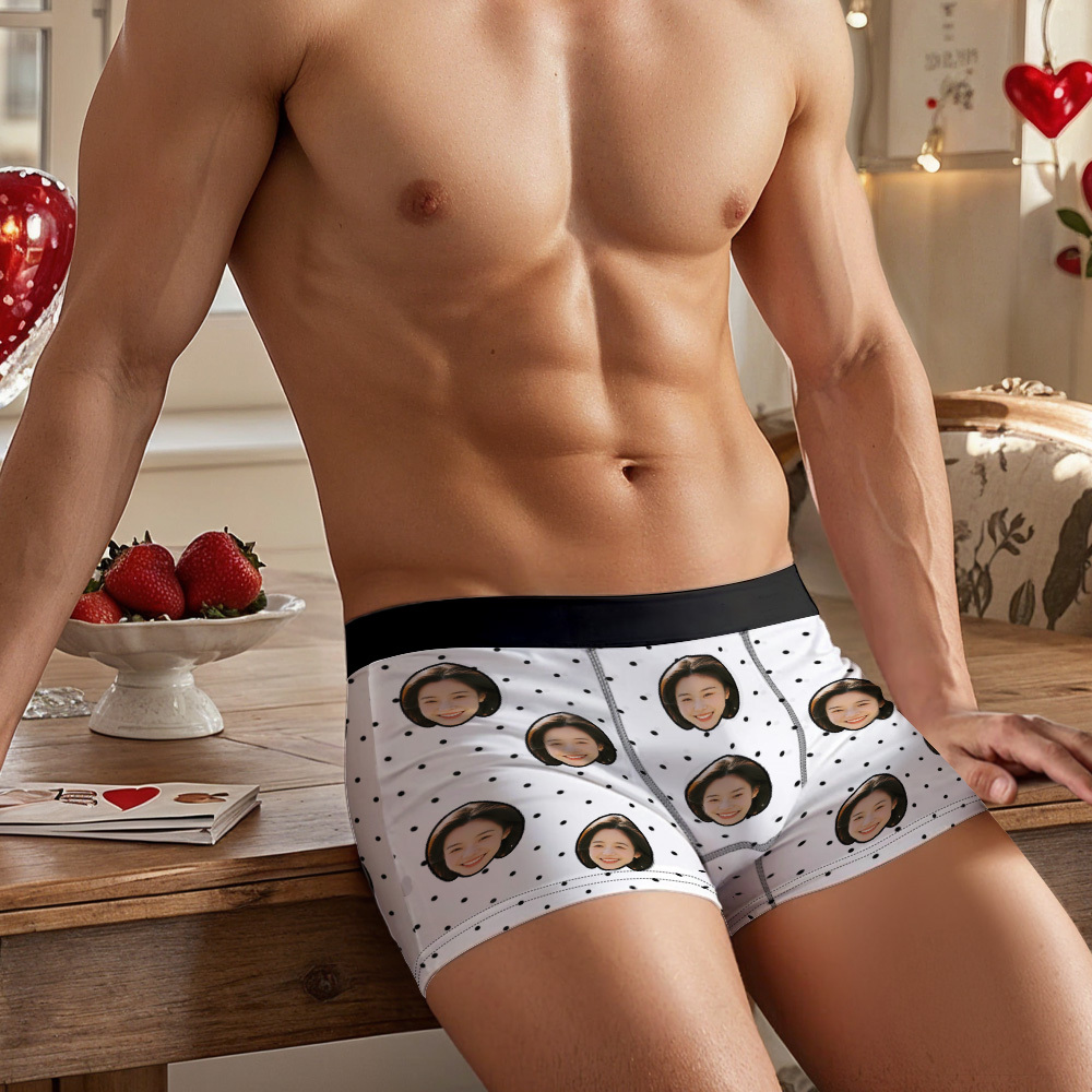 Personalisierte Unterwäsche Mit Gesichtsmotiv, Boxershorts Mit Polka-dots Für Den Freund - MeineFotoTassen