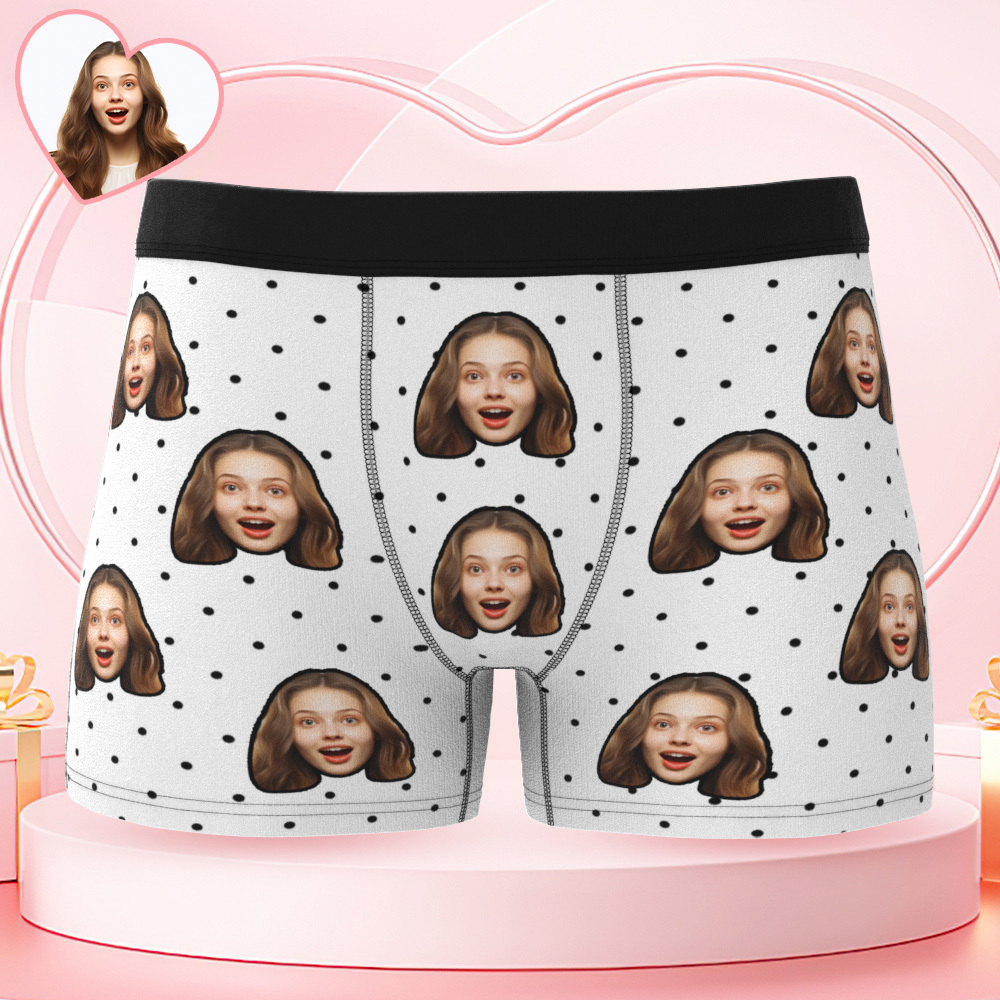Personalisierte Unterwäsche Mit Gesichtsmotiv, Boxershorts Mit Polka-dots Für Den Freund - MeineFotoTassen