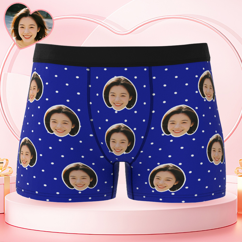 Personalisierte Unterwäsche Mit Gesichtsmotiv, Boxershorts Mit Polka-dots Für Den Freund - MeineFotoTassen