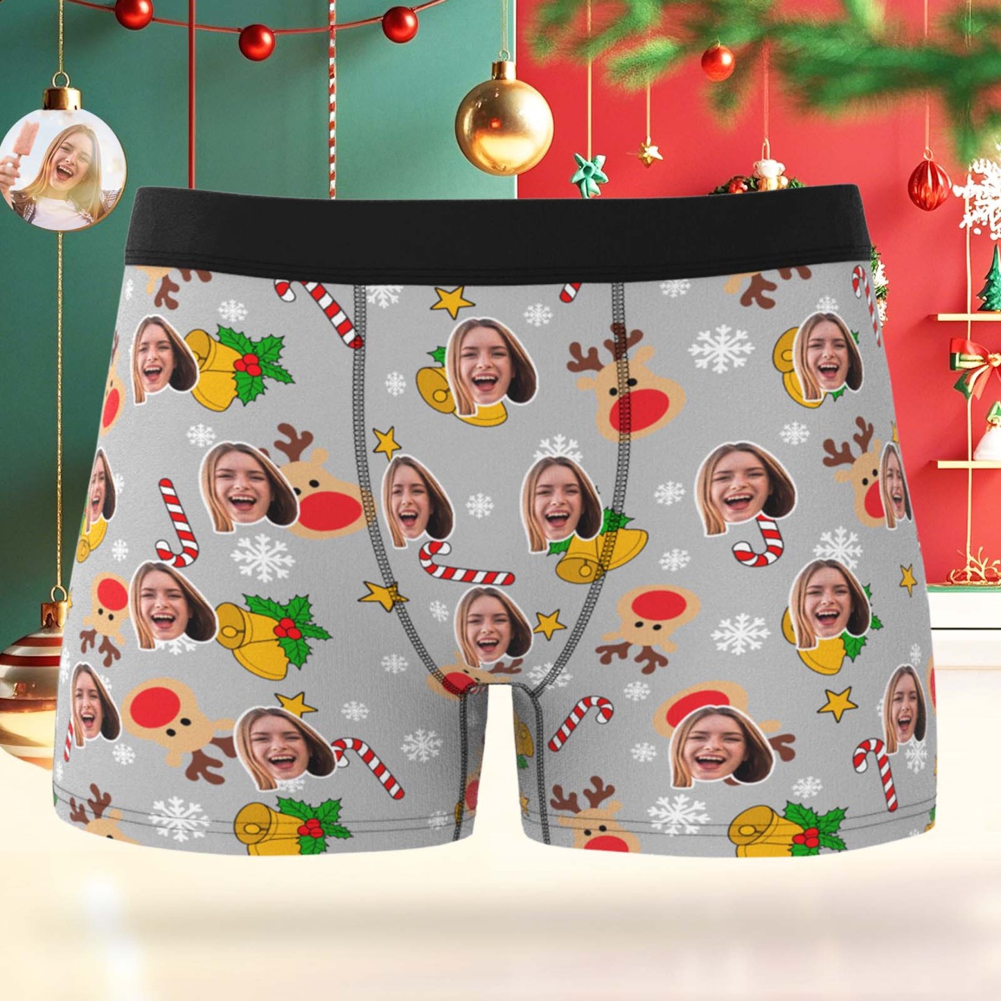 Benutzerdefinierte Foto Weihnachtshöschen Benutzerdefinierte Santa Boxershorts Personalisierte Weihnachtsunterwäsche Geschenke - MeineFotoTassen