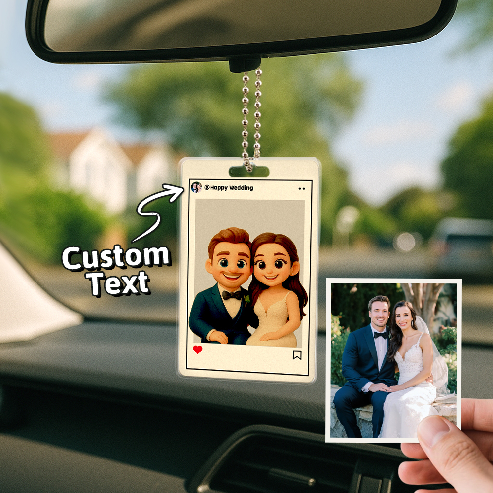 Personalisierter Autoaufhänger Mit Cartoon-figur, Individuelles Geschenk Zum Hochzeitstag, Geburtstag, Festival - DePhotoBoxer