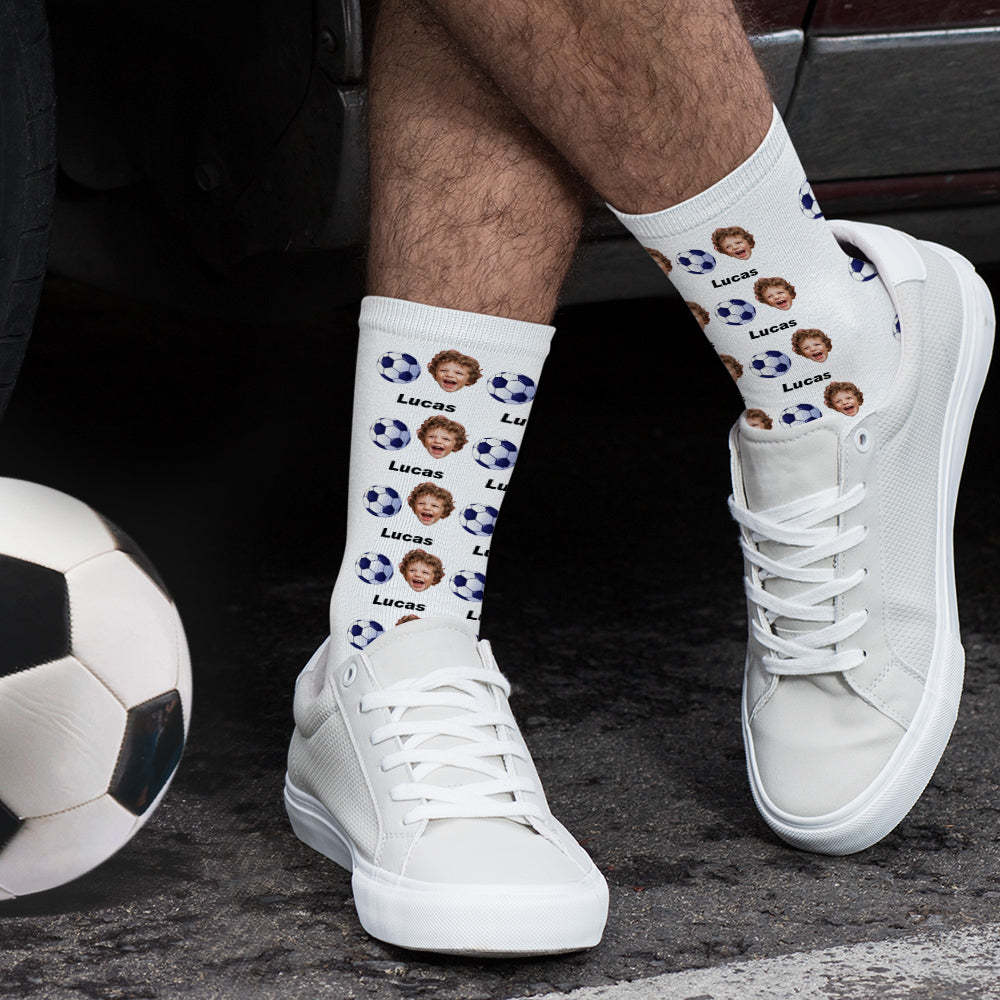 Benutzerdefinierte 3d-digitaldruck-fußballsocken Mit Gesichts- Und Textgeschenken Für Die Familie - MeineFotoTassen