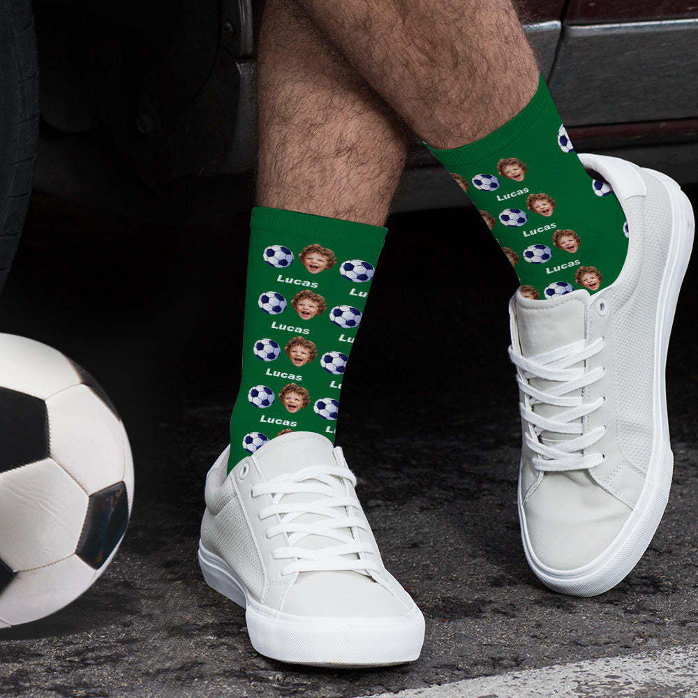 Benutzerdefinierte 3d-digitaldruck-fußballsocken Mit Gesichts- Und Textgeschenken Für Die Familie - MeineFotoTassen